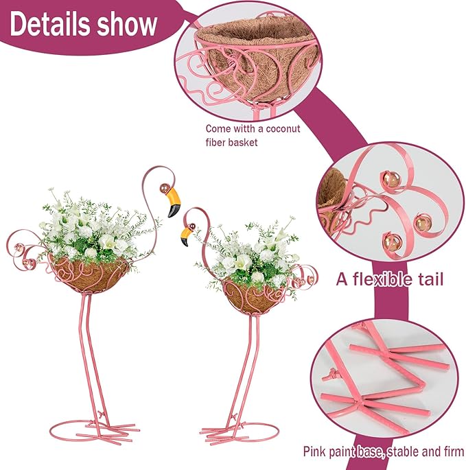 Set of 2 Pink Flamingo Outdoor Planters - Image 4