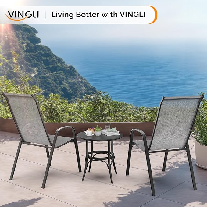 VINGLI Patio Chairs Set of 4 – Stackable Outdoor Dining Chairs - Image 6