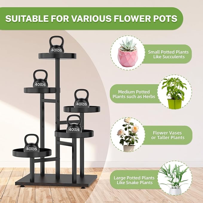 iDavosic.ly 5 Tier Plant Stand Indoor, Tiered Corner Metal Wood Multiple Flower - Image 5