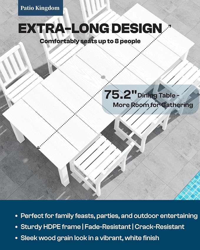 9-Piece White Outdoor Dining Set - Image 2