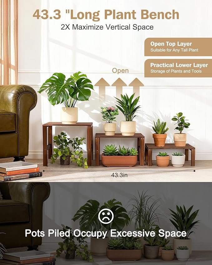 3 Tiered Wooden Plant Stand Shelf Indoor Outdoor, Corner Small Flower Pot Stand - Image 5