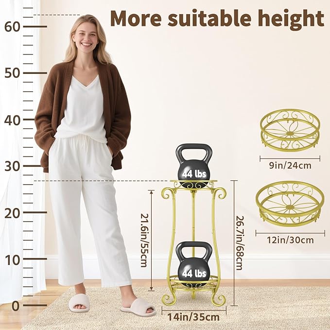 LASZOLA 2 Tier Gold Metal Plant Stand - Image 5