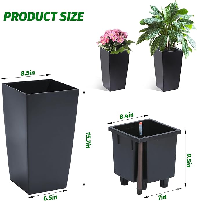 GarveeLife 16 in Tall Planters Set of 2, Outdoor＆Indoor Black Planter Pots - Image 6