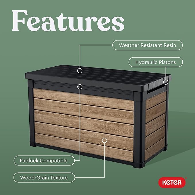 Keter Ashwood 100 Gallon Resin Deck Box Organization and Storage - Image 4