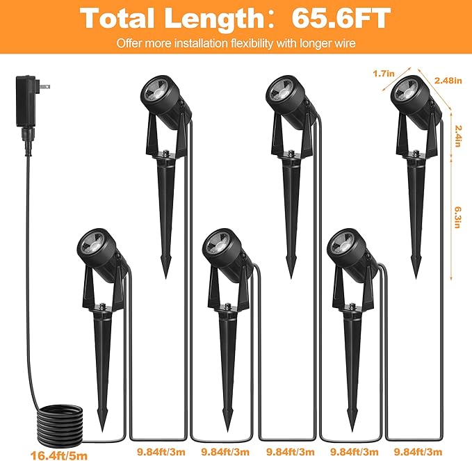 Outdoor Landscape lighting Low Voltage, 65.6FT Wired LED Spot light - Image 7