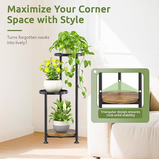3 Tier Plant Stand Indoor Outdoor, 10in Wide Metal Tiered Tall Flower Pot - Image 4
