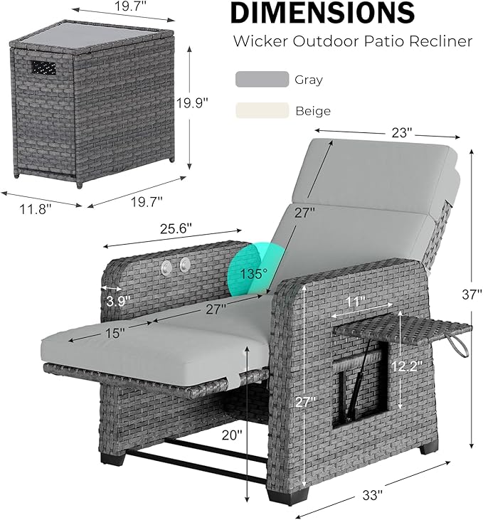 Restland Outdoor Recliner with Independent Adjustable Back & Footrest Wicker - Image 2