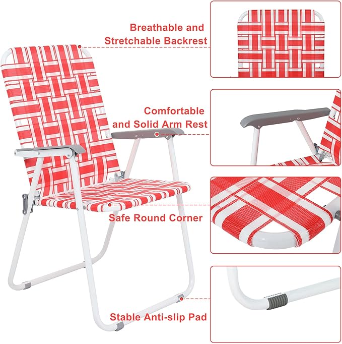VINGLI Patio Lawn Webbed Folding Chairs Set of 2, Outdoor Beach Chair Portable - Image 5