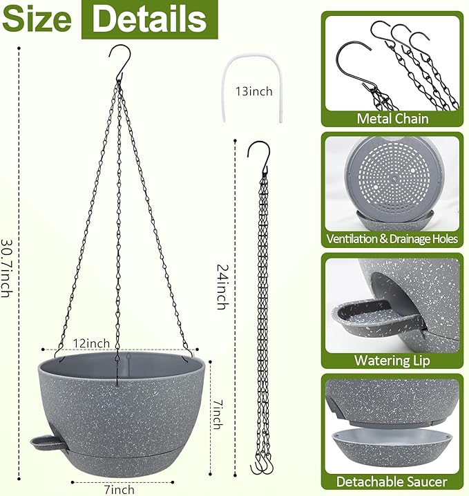 WOUSIWER Self Watering Hanging Planters, 2 Pack 12'' Plastic Pots - Image 4