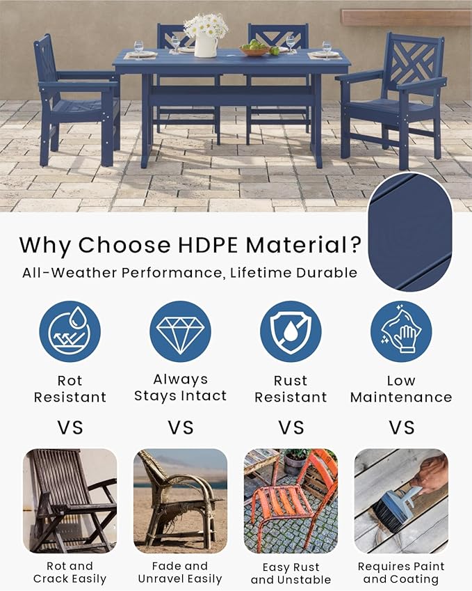 5-Piece Outdoor Dining Set, HDPE All-Weather Patio Table and Chairs Set - Image 3