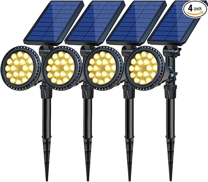 Solar Spotlights, 18 LED Solar Lights Outdoor Waterproof, 2 Mode Soft Warm by OSORD