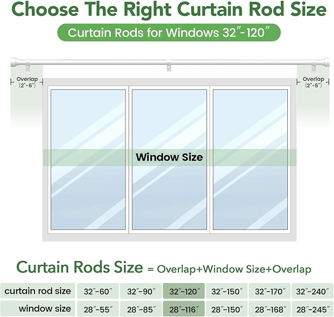 Curtain Rods for Windows 66 to 120, 1 Inch Adjustable White Extra Long Heavy - Image 7