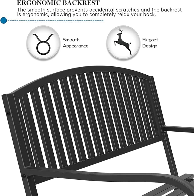 On Shine 50'' Outdoor Bench Weatherproof, Cast Iron All Metal Frame Garden Bench - Image 4