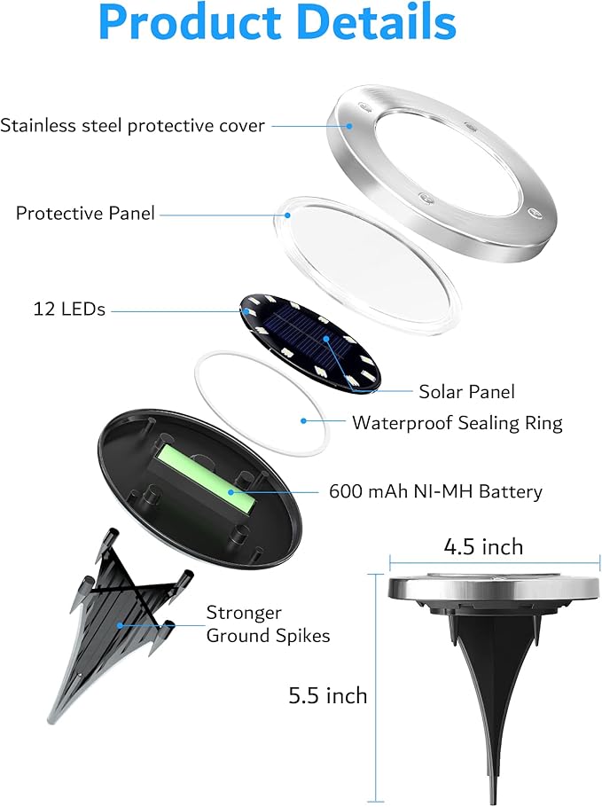 Biling Solar Ground Lights Outdoor 8 Packs, Flat Bright 12 LEDs Solar Lights - Image 5