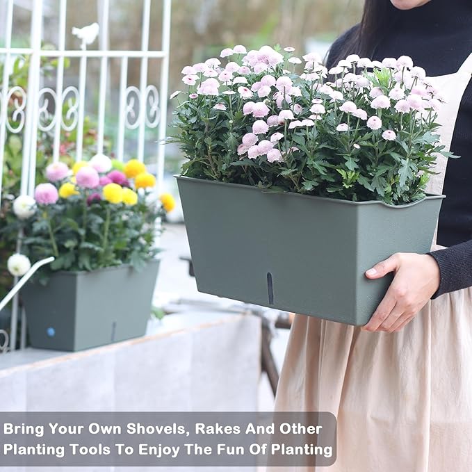 Window Box Planter 6 Pcs, 12.6 Inches Self Watering Rectangle Flower Plant Pots - Image 5