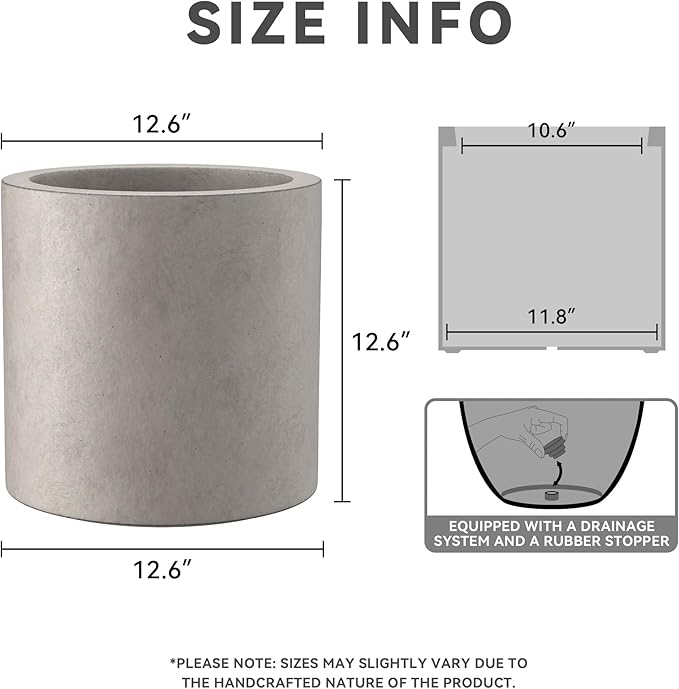 Kante 12.6" Dia Round Concrete Planter, Modern Style Large Cylindrical Plant Pot - Image 2