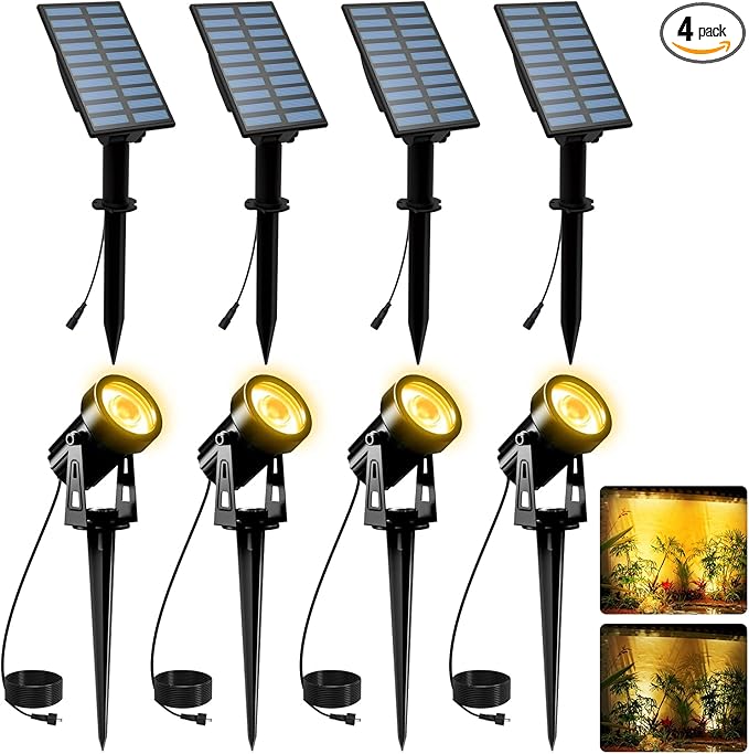 T-SUNUS Christmas Solar Landscape Spotlights 4 Pack Warm White 3000K, Spot by T-SUNUSLighting