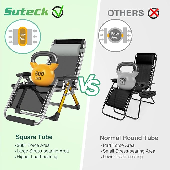 Suteck Oversized Zero Gravity Chair, 33In XXL Outdoor Recliner Chair - Image 6