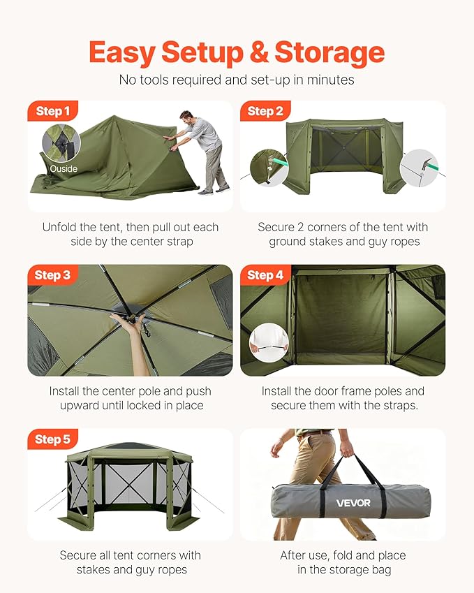 VEVOR Pop up Gazebo Screen Tent, 12 x 12 ft Large 6-Sided Camping Canopy Tent - Image 5