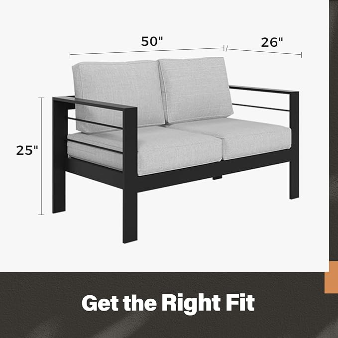 Solaste Aluminum Patio Loveseat, Metal Patio Sofa - Image 5