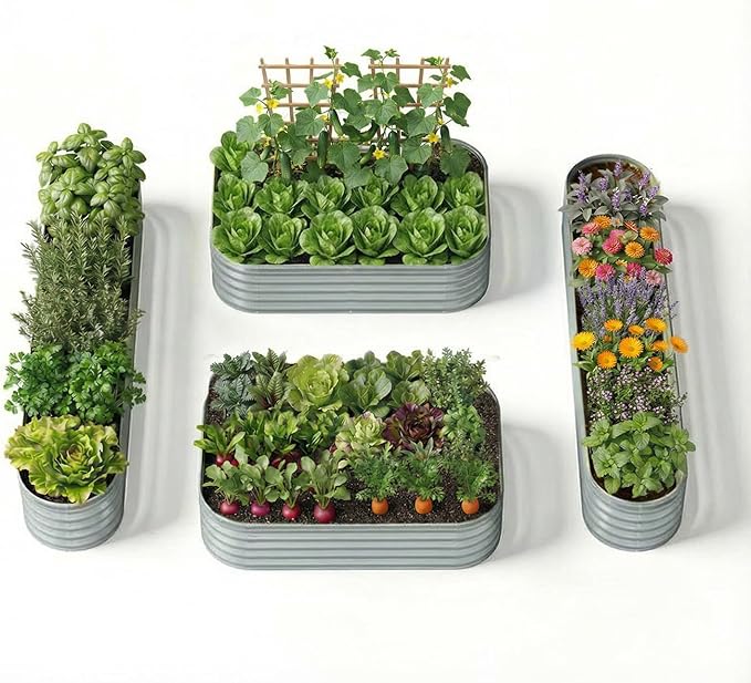 4-Pack 18” Tall Galvanized Raised Garden Beds – Small Space Garden Layout by Annoell