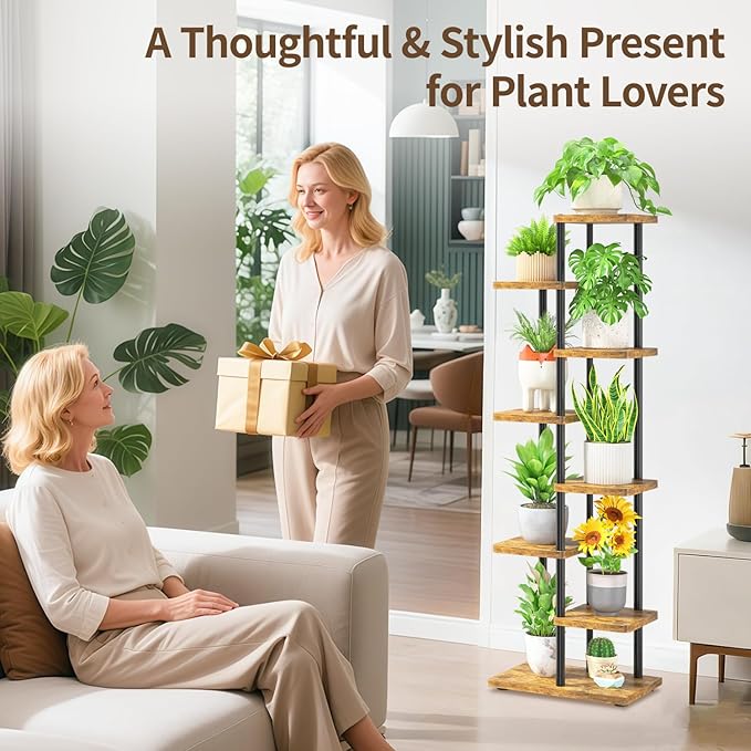 LASZOLA Black 7 Tiered Wood Plant Stand Indoor - Image 9