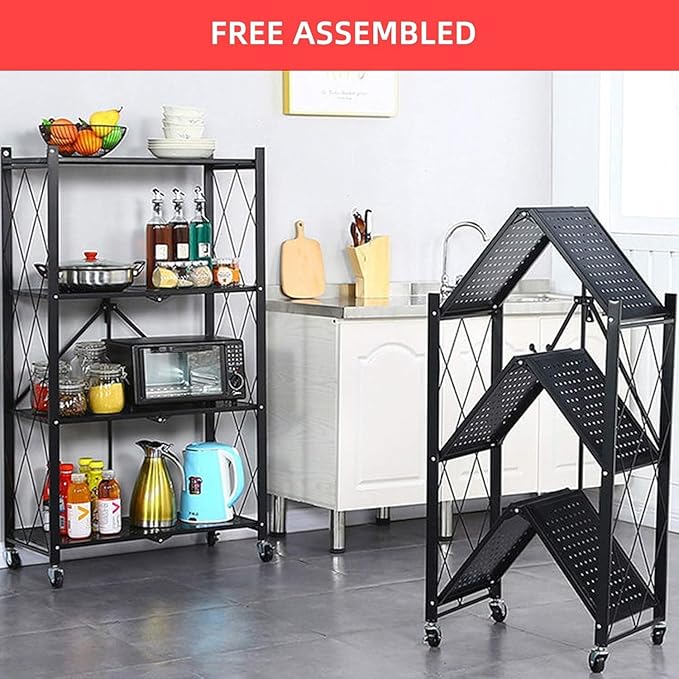 Kitchen Garage Metal Shelves, Storage Shelves Organizer, Foldable Metal Shelving - Image 4