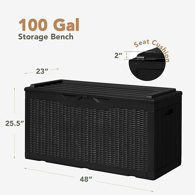 Flamaker Deck Box with Cushion 100 Gallon Waterproof Resin Storage Box with Air - Image 6