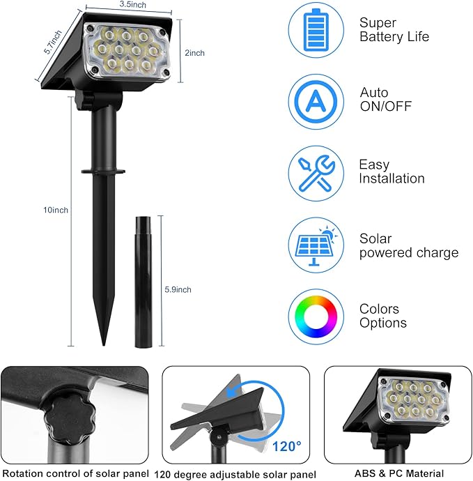 T-SUNUS 8 Pack Solar Color Landscape Spotlights, IP65 Waterproof Solar Powered - Image 4