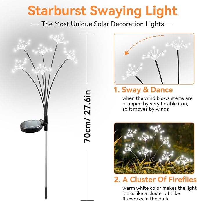 Solar Garden Lights 2 Pack Waterproof Solar Swaying Starburst Light Outdoor - Image 2