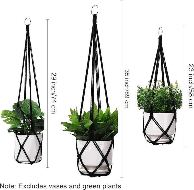 YIBOT 3 Pack Black Macrame Plant Hanger Indoor Hanging Planter Basket - Image 3