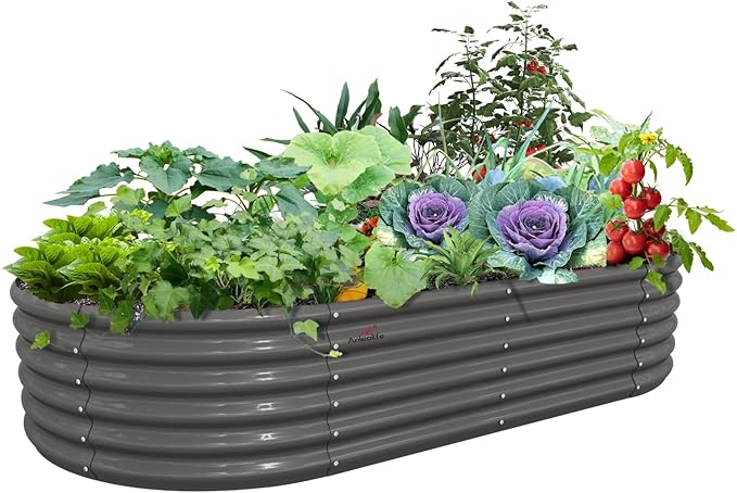 A ANLEOLIFE 8X4X1.5 ft Galvanized Raised Garden Beds Outdoor, Oval Large Metal by AAnleolife