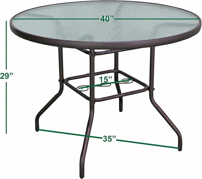 Garden Elements Outdoor Patio Furniture, Round Dining Table, Steel Base and Rim - Image 3