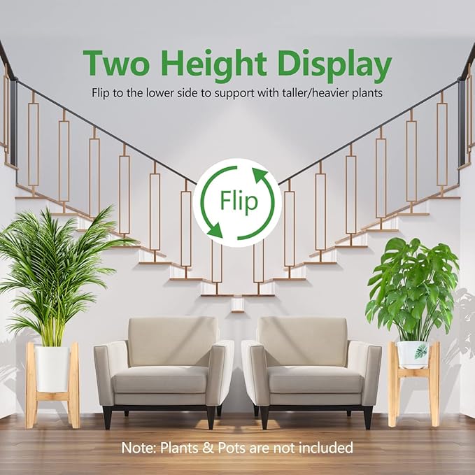 OERGKE 2 PACK Adjustable Plant Stand Indoor, Bamboo Mid Century Modern Plants - Image 4