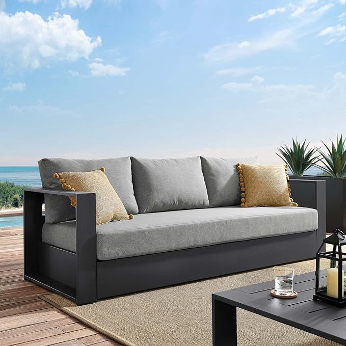Modway Tahoe Aluminum Outdoor Patio Sofa in Gray Gray - Image 2