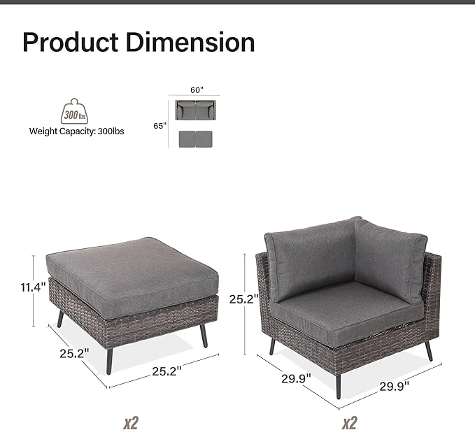 LAUSAINT HOME Outdoor Patio Furniture, 4 Piece Outdoor Sectional Sofa PE Rattan - Image 6