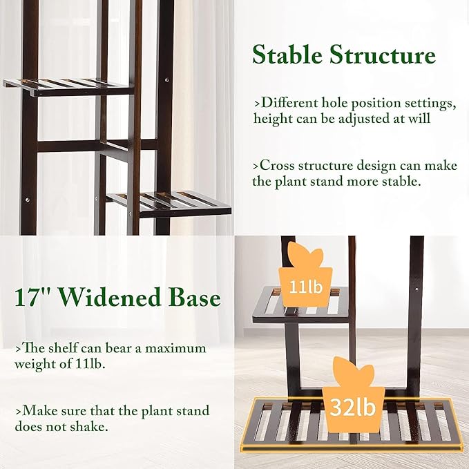 DolceLuna Plant Stand Indoor 6 Tier, Bamboo Plant Shelf Corner Display Rack - Image 5