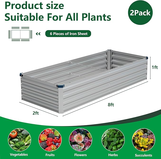 Vengarus 8x2x1FT Galvanized Raised Garden Bed-Outdoor Planter Box - Image 2