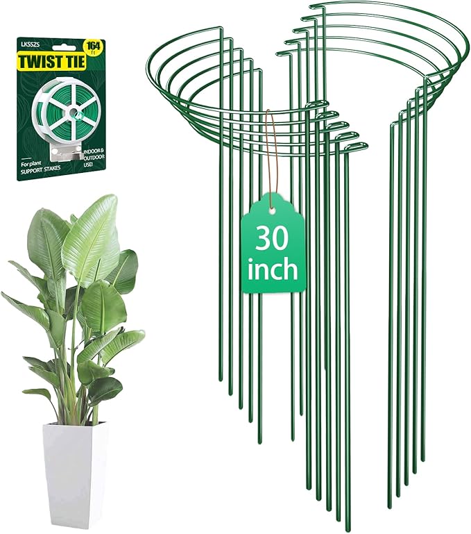 10 Pack 30 Inch Plant Support Stakes, Heavy-Duty Half Round Peony Support Ring by LKSSZS