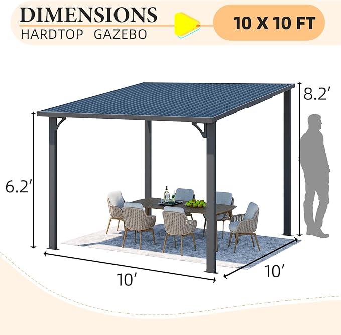 AECOJOY 10' x 10' Hardtop Gazebo Outdoor Pergola, Heavy Duty Lean to Metal - Image 7