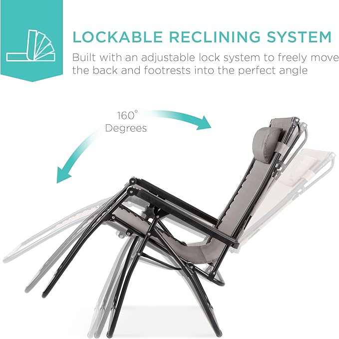 Best Choice Products Folding Zero Gravity Outdoor Recliner Patio Lounge Chair - Image 4
