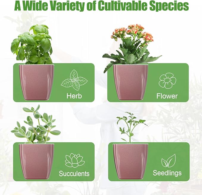 8 Pack Self Watering Pots 4-inch Decorative Flower Planters - Image 6