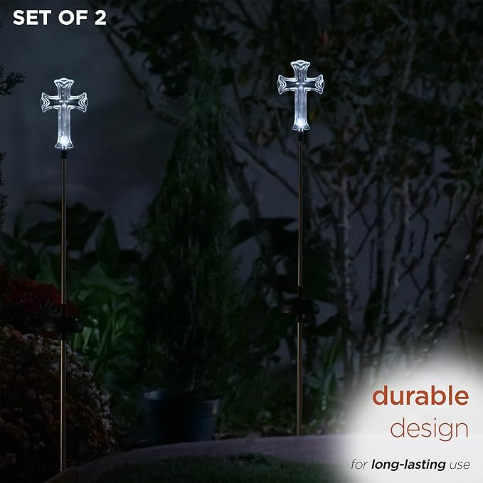 Alpine Corporation 34" Tall Outdoor Solar Powered Cross Pathway Light Stakes - Image 8