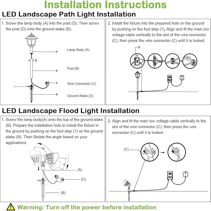 hykolity 8 Pack Low Voltage LED Landscape Kits, 12V-24V Pathway Flood Light Kits - Image 8