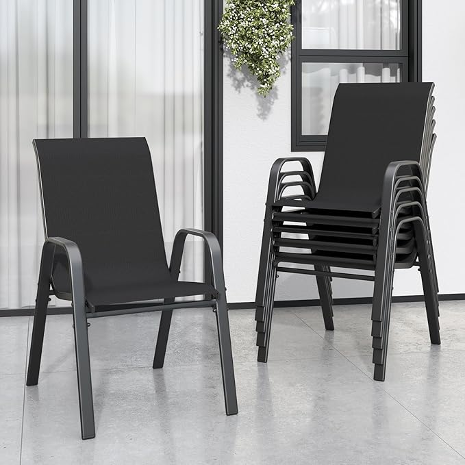 Patio Chairs Set of 6, Stackable Outdoor Dining Chairs by Vimstora