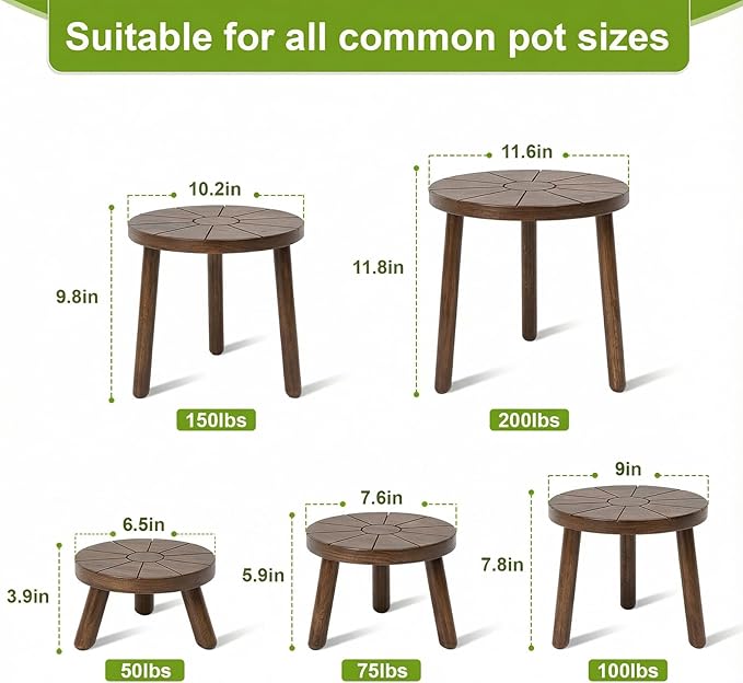 Delma Wood Plant Stands Indoor, Mid-Century Modern Plant Stool, Tall Plant Stand - Image 3