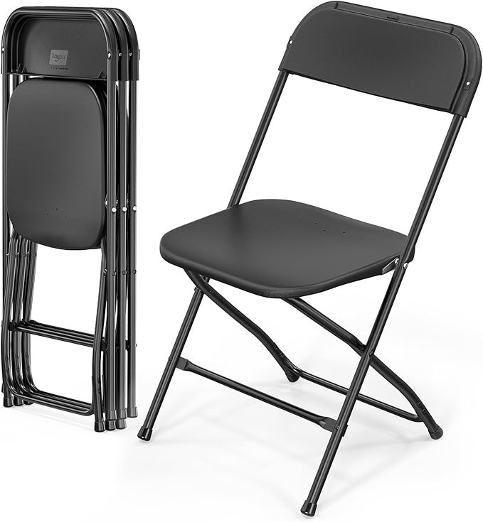 VINGLI 4 Pack Black Plastic Folding Chair, Indoor Outdoor Portable Stackable by VINGLI