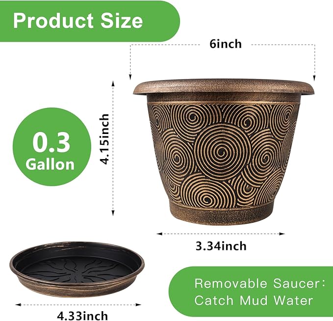 6 Inch Flower Pots Planters for Indoor Outdoor Plants, 6 Pack Plastic Small - Image 3