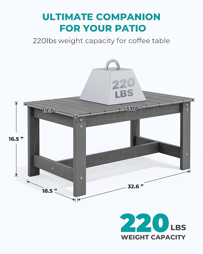 SERWALL Outdoor Coffee Table, HDPE Patio Coffee Table - Image 3
