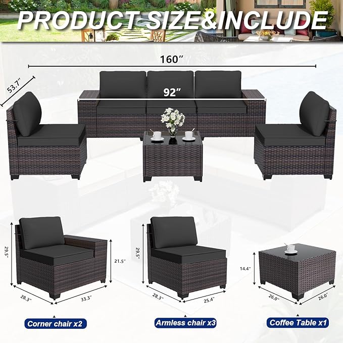 ALAULM 6 Pieces Patio Furniture Set, Oversized Seat/Armrest and High Back - Image 3